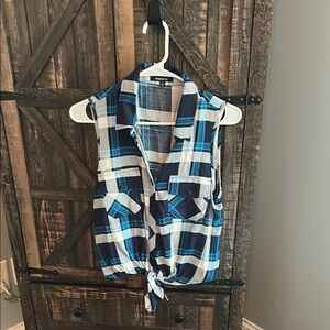Papaya Blue Plaid Sleeveless Top